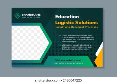 Template of web page banner design for education logistic solutions. Green background with dot circle halftone pattern. horizontal layout market globalization. Cooperation of business partners. 