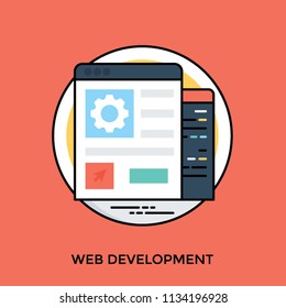 Template of web page shown with cog and mouse pointer denoting icon for web development 