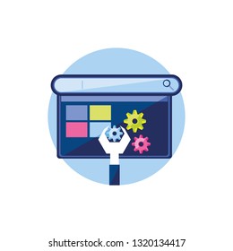template web page with wrench and gears