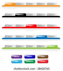 Template of web site page navigation menu, map for internet browser in gray, black, red, yellow, blue and green colors isolated on white background