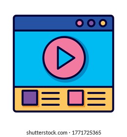 template webpage with play button education online line and fill style icon vector illustration design