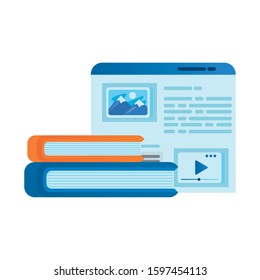 template webpage window with books vector illustration design