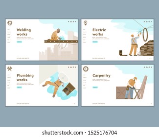 Template of Website of construction company with vector illustrations