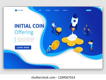 Template Website Isometric Landing page concept connected with crypto servers for Initial Coin Offering ICO. Staptup ICO. Easy to edit and customize.