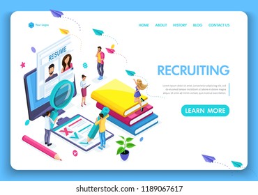 Template Website Isometric Landing page concept application form for employment. People select a resume for a job. Easy to edit and customize