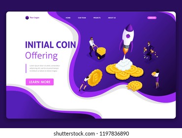 Template Website Isometric Landing page concept connected with crypto servers for Initial Coin Offering ICO. Staptup ICO. Easy to edit and customize, Responsive