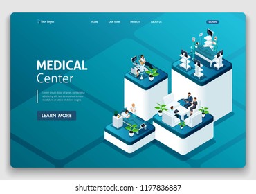 Template Website Landing page Isometric concept of hospital work, maternity ward, work with patients, doctors and surgeons.. Easy to edit and customize