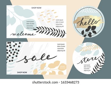 Template for wedding, advertising banners, invitations, posts, covers, business cards, posters in botanical style. Modern vector abstract floral art leaves background.