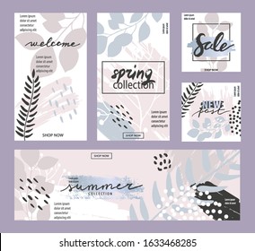 Template for wedding, advertising banners, invitations, posts, covers, business cards, posters in botanical style. Modern vector abstract floral art leaves background.