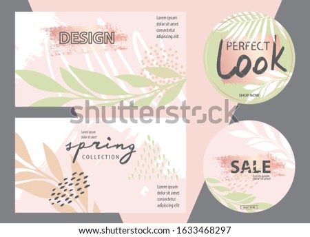 Template for wedding, advertising banners, invitations, posts, covers, business cards, posters in tropical style. Modern vector abstract floral art leaves background.