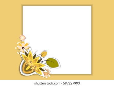 Template for wedding, birthday,party card,logo,emblem,postcard with yellow floral bouquets