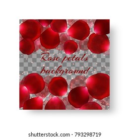 Template of a wedding card with bright rose petals of roses in a romantic style