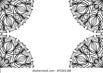 Template Wedding Card with Floral Mandala elements. Vector illustration. Black and white color