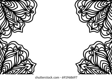 Template Wedding Card with Floral Mandala elements. Vector illustration. Black and white color