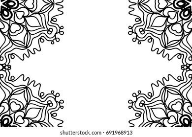 Template Wedding Card with Floral Mandala elements. Vector illustration. Black and white color