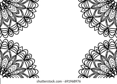 Template Wedding Card with Floral Mandala elements. Vector illustration. Black and white color