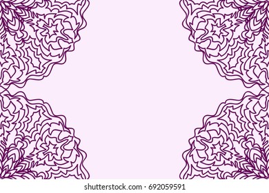 Template for Wedding Card Flyer pages ornament illustration concept. Floral Mandala art Elements. Vector illustration greeting card or invitation design. Purple color
