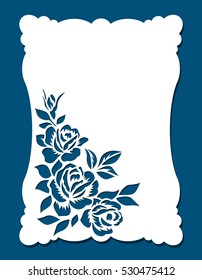 Template wedding card with rose for laser cutting. Roses bouquet, save the date, Valentine's Day. Laser or plotter cut paper card.