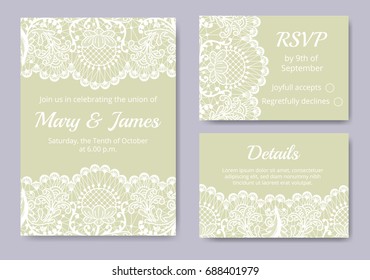 Template of wedding cards with lace border on green background