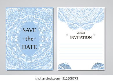 Template of wedding cards. Round oriental lace ornament with mandala. Decorative greeting design for thank you card, save the date card, mother day.