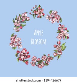 Template for wedding invitation. Card vector illustration with apple blossom.