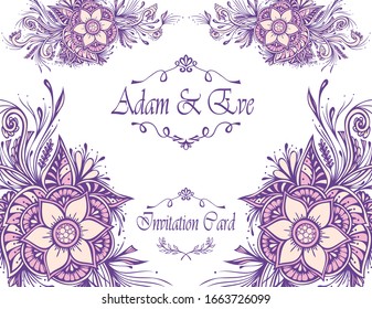 Template Wedding Invitation or congratulation with abstract flowers or bouquet in pink lilac white or for Post Card or for flourish decoration flyer or banner of cosmetic or perfume