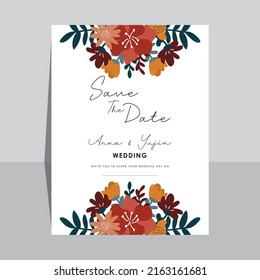 template wedding invitation design with flower hand drawn