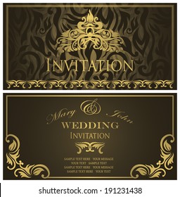 Template of wedding invitation. Elegant floral design, vintage frame. Seamless background    