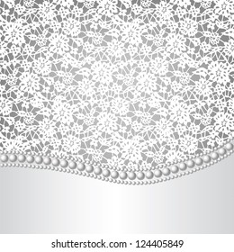  template for wedding, invitation or greeting card with lace background and pearl necklace