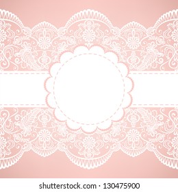 Template for wedding, invitation or greeting card with lace fabric background