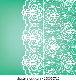 Template for wedding, invitation or greeting card with lace fabric background 