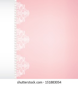 Template for wedding, invitation or greeting card with lace fabric background with pearls