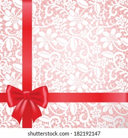 Template for wedding, invitation or greeting card with lace fabric background