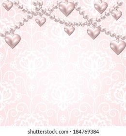 Template for wedding, invitation or greeting card with lace fabric background