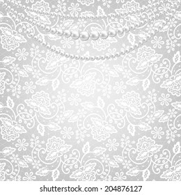 Template for wedding, invitation or greeting card with lace fabric background 