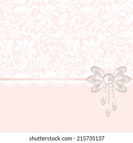 Template for wedding, invitation or greeting card with lace fabric background