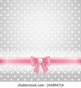 Template for wedding, invitation or greeting card with lace fabric background