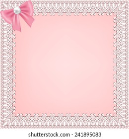 Template for wedding, invitation or greeting card with lace fabric background