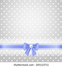 Template for wedding, invitation or greeting card with lace fabric background