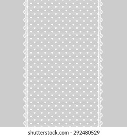 Template for wedding, invitation or greeting card with white lace frame on gray background