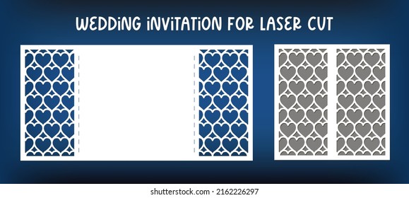 Template of wedding invitation for laser cutting. Gate Fold Card for wedding day. Gift card for paper cutting, scrapbooking. Openwork silhouette for cutting.
