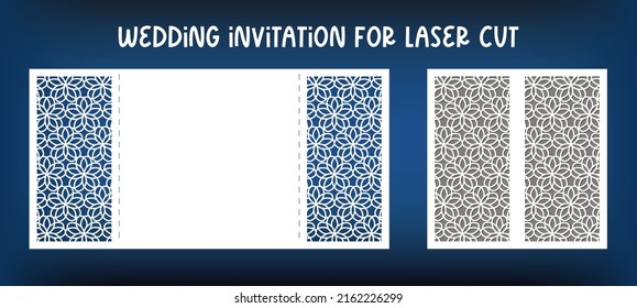 Template of wedding invitation for laser cutting. Gate Fold Card for wedding day. Gift card for paper cutting, scrapbooking. Openwork silhouette for cutting.