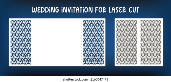Template of wedding invitation for laser cutting. Gate Fold Card for wedding day. Gift card for paper cutting, scrapbooking. Openwork silhouette for cutting.