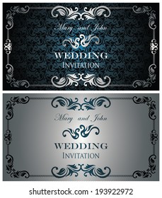 Template of wedding invitation. Set of cards. Retro design    