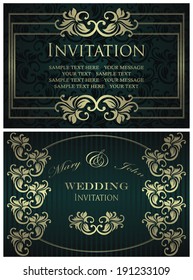 Template of wedding invitation. Set of two cards. Floral design        