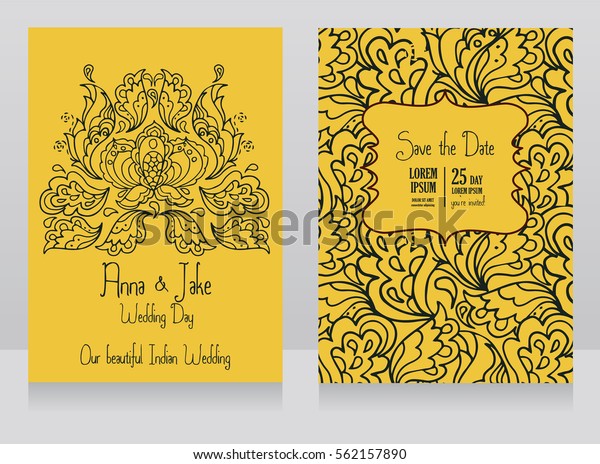 Template Wedding Invitations Indian Style Traditional Stock Vector