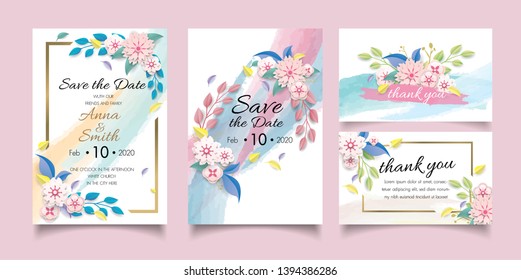 template Wedding invite, invitation,save the date card design paper cut style