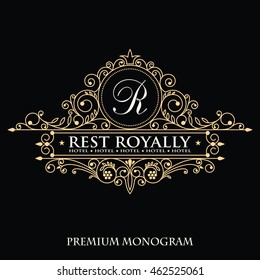 Monograma de boda de plantilla. Elegante logo emblema para restaurantes, hoteles, bares y boutiques. Puede utilizarse para diseñar tarjetas de visita, invitaciones, folletos y folletos