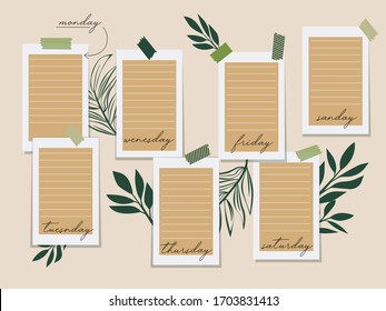 Template for weekly and daily planner 
Organizer and schedule with notes.
Trendy self-organization concept