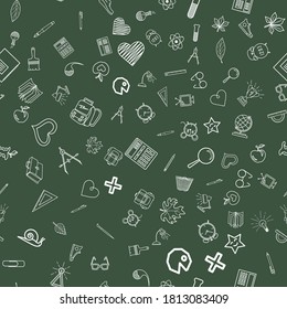 Template. Welcome back to school, with school supplies icons. Back to school. Seamless vector image.